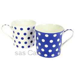 Coffret de 2 mugs  pois bleus