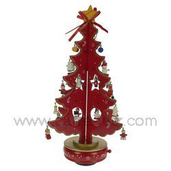 Sapin de Noël rouge en bois 39 cm