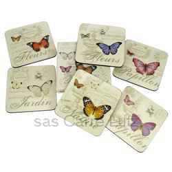 Dessous de verre par 6 décor papillons